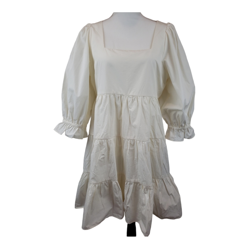 Madewell NWT Poplin Lizzie Babydoll Dress 12 Puffed Sleeves-Tiered Lighthouse - Picture 15 of 15